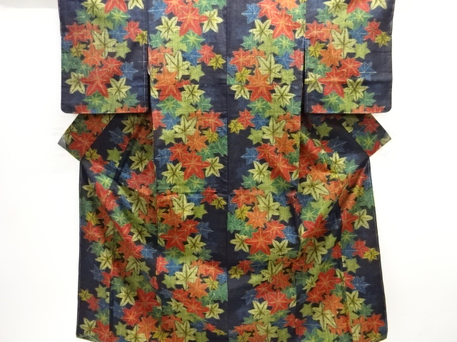 JAPANESE KIMONO / UNUSED / SILK / HAND WOVEN TSUMUGI / MAPLE